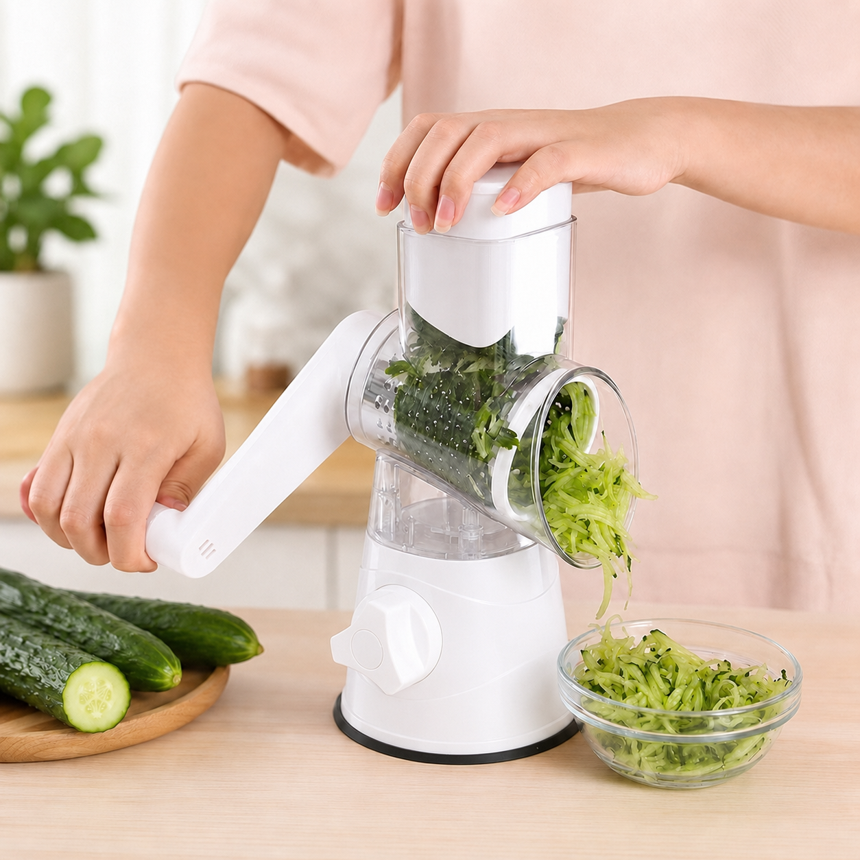 Make Fresh Salads, Shredded Veggies & Meal Prep Faster — Get 3 Interchangeable Blades FREE With Your Rotary Vegetable Slicer - WR