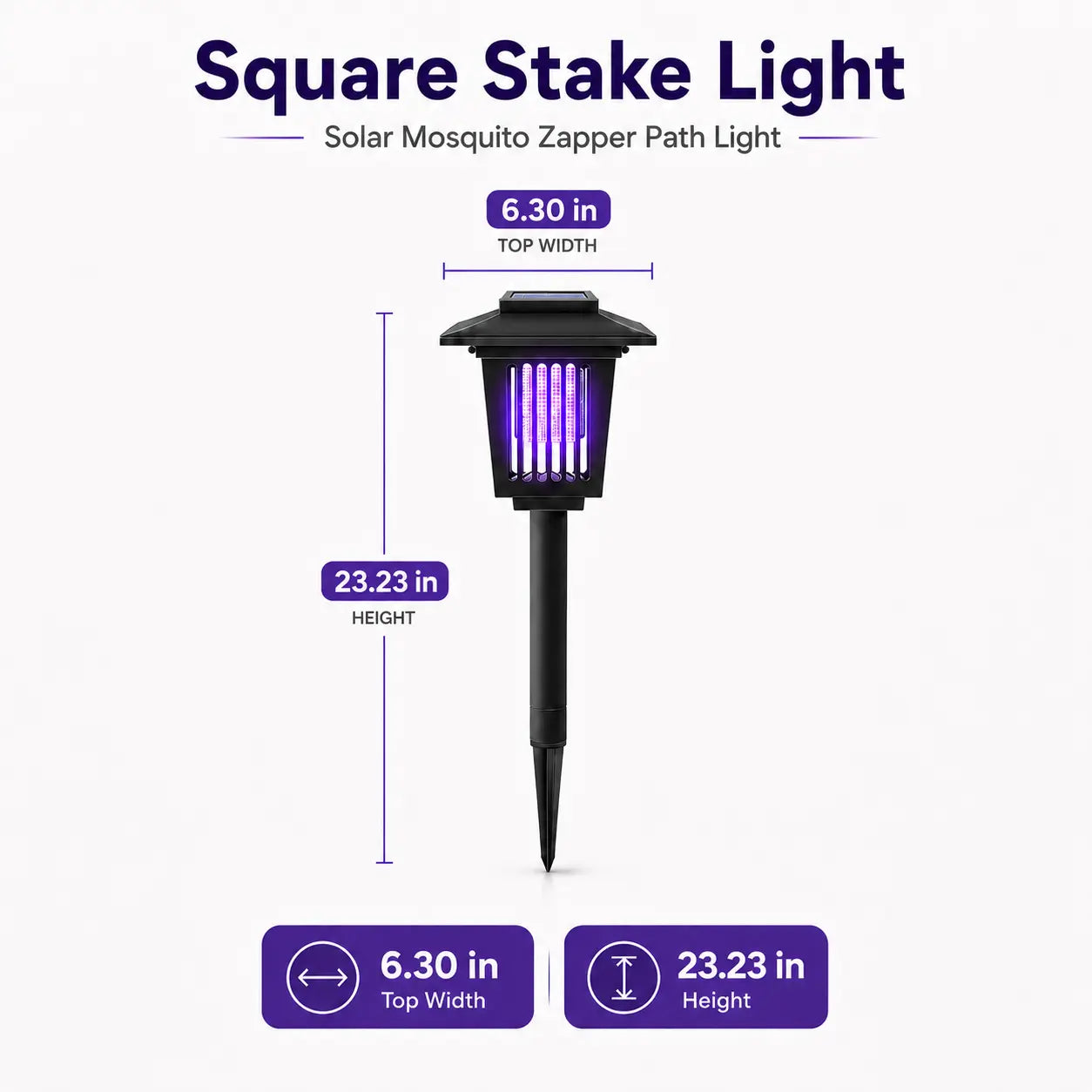 Solar Mosquito Zapper Light – Outdoor Garden Stake Lamp, UV Insect Killer, Solar Powered, Dual Mode (Mosquito Control + Pathway Lighting), Weather Resistant, Easy Setup, Small & Large Round + Square Options-ZP