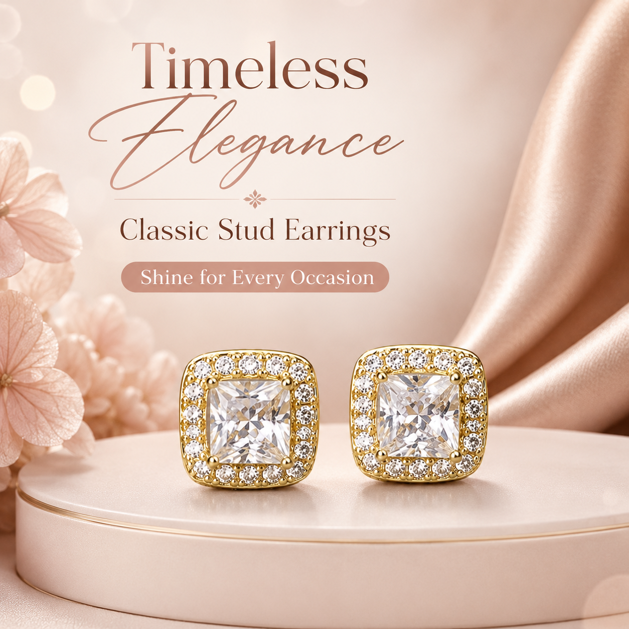 Fashionable and elegant micro-pave full Gemstone round square women's stud earrings, exquisite ear jewelry-ZP