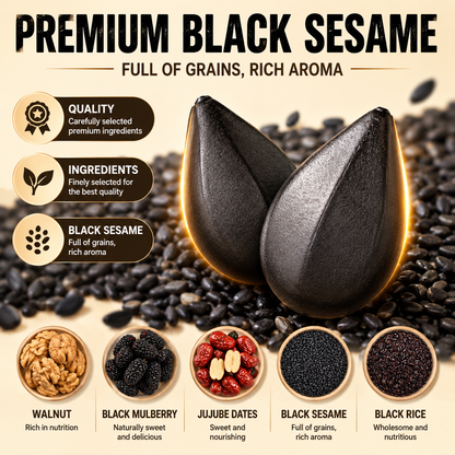 Intangible Heritage 5-Treasure Black Sesame Balls – Nine-Steamed & Nine-Sun-Dried Traditional Craft & Repair Damaged Hair&Promote Sleep-WR