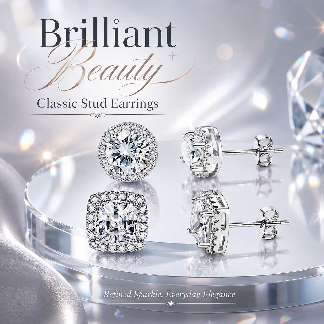 Fashionable and elegant micro-pave full Gemstone round square women's stud earrings, exquisite ear jewelry-ZP