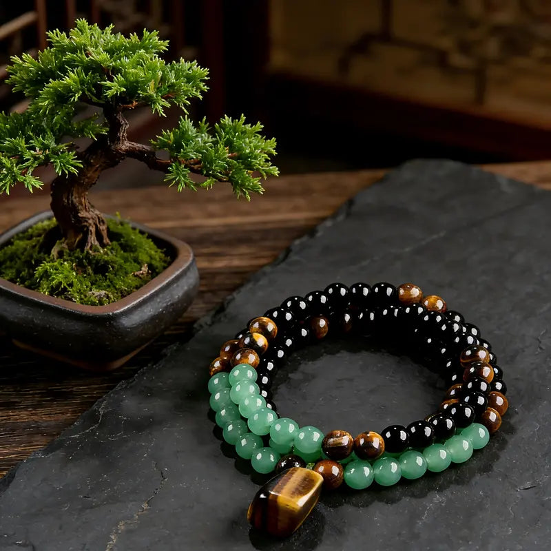 Golden Green Tiger Eye Quartz Imperial Jade Pendant Necklace — Wear Your Luck, Wealth & Protection-WR