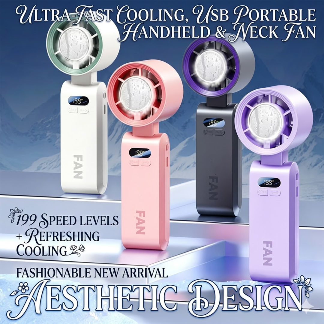 Compact, stylish, and High-speed cooling handheld fan, USB portable neckable small fan-WR