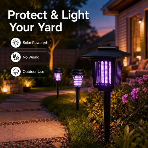 Solar Mosquito Zapper Light – Outdoor Garden Stake Lamp, UV Insect Killer, Solar Powered, Dual Mode (Mosquito Control + Pathway Lighting), Weather Resistant, Easy Setup, Small & Large Round + Square Options-ZP