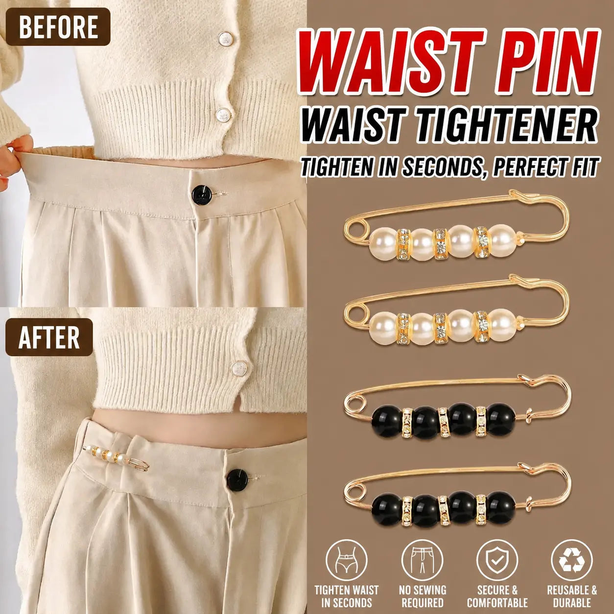 Tired of Loose Pants? Instant Waist Tightener Brooch Pins - No Sew, No Tailor, Perfect Fit in Seconds-ZP