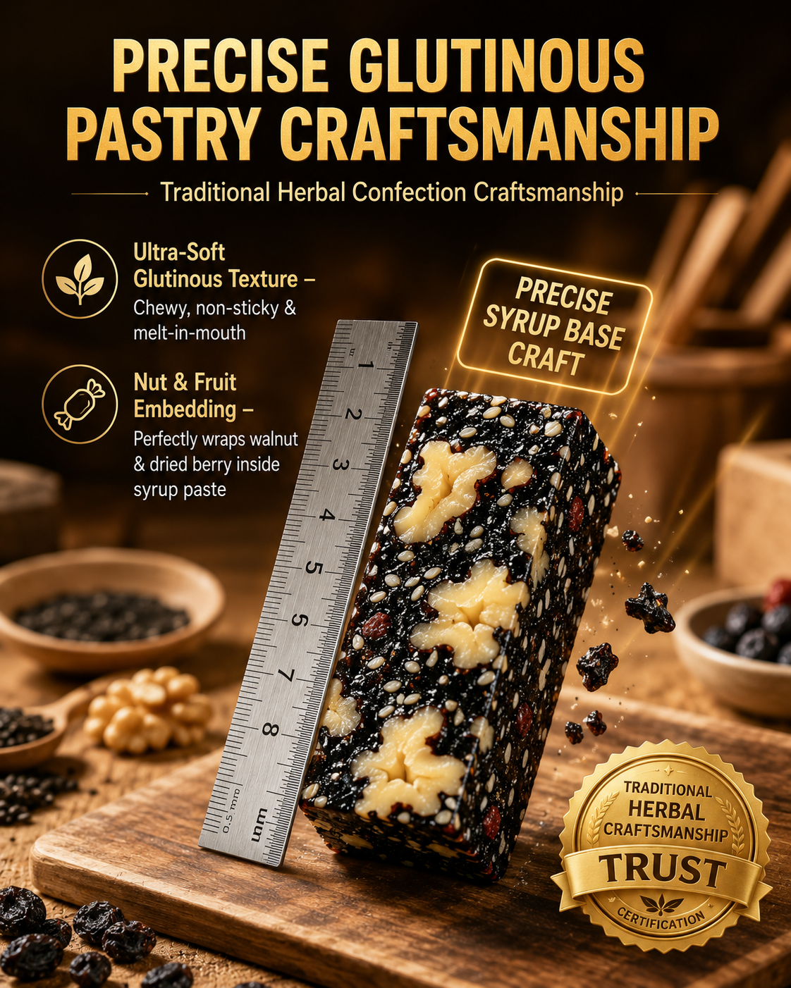 Mulberry Rehmannia & Black Goji Sesame Cake – Soft Herbal Nut Snack, Low Sugar Energy Bar-WR