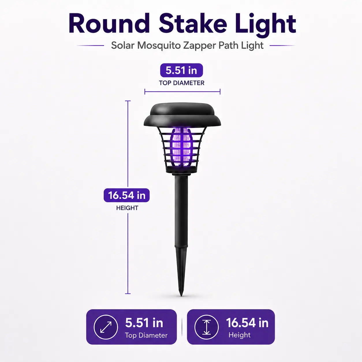 Solar Mosquito Zapper Light – Outdoor Garden Stake Lamp, UV Insect Killer, Solar Powered, Dual Mode (Mosquito Control + Pathway Lighting), Weather Resistant, Easy Setup, Small & Large Round + Square Options-ZP