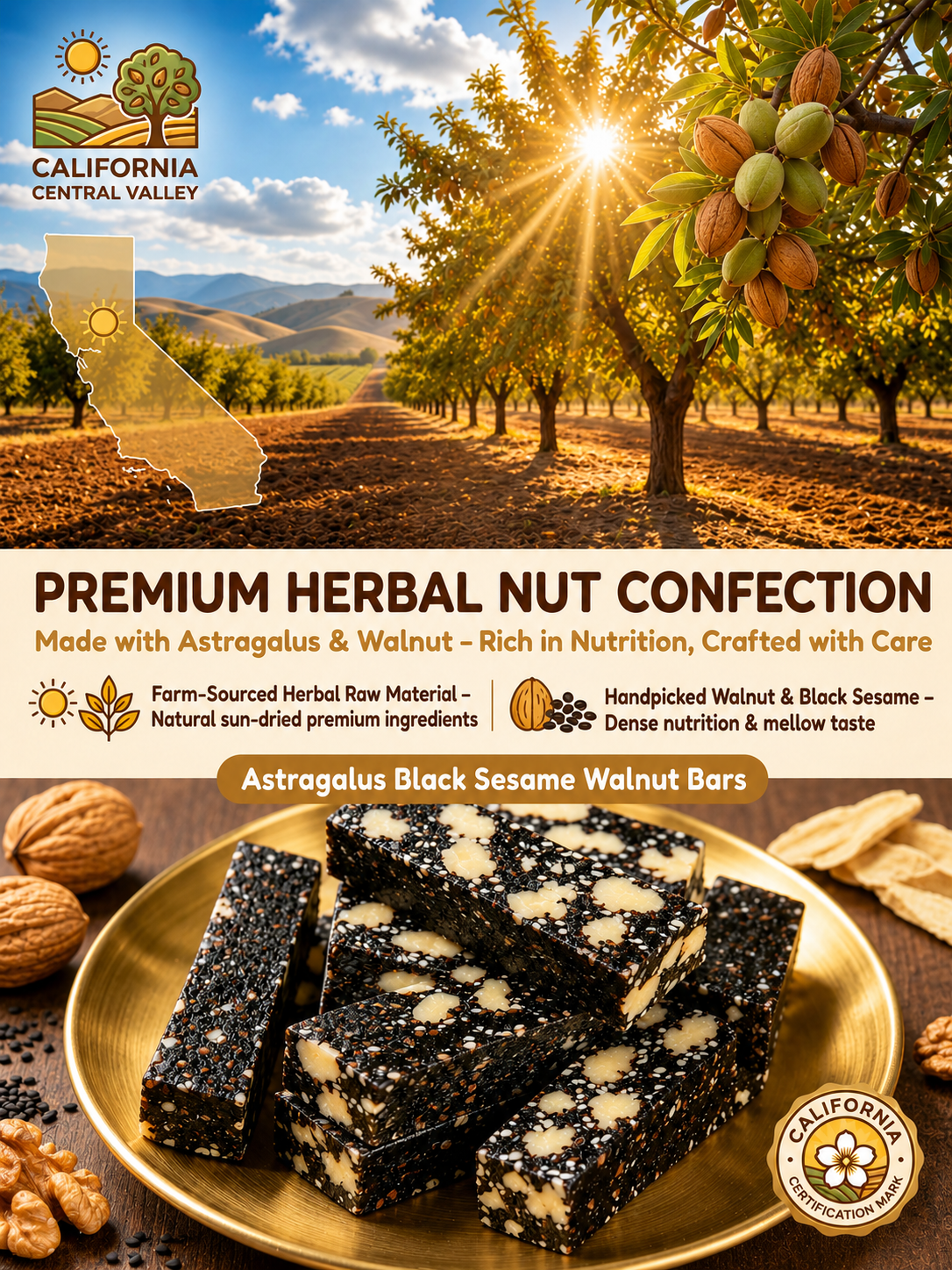 Mulberry Rehmannia & Black Goji Sesame Cake – Soft Herbal Nut Snack, Low Sugar Energy Bar-WR