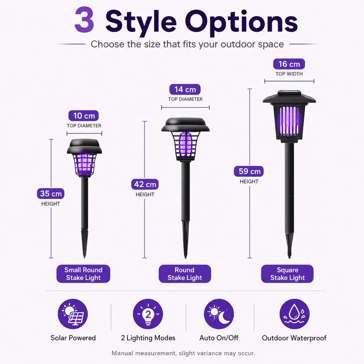 Solar Mosquito Zapper Light – Outdoor Garden Stake Lamp, UV Insect Killer, Solar Powered, Dual Mode (Mosquito Control + Pathway Lighting), Weather Resistant, Easy Setup, Small & Large Round + Square Options-ZP