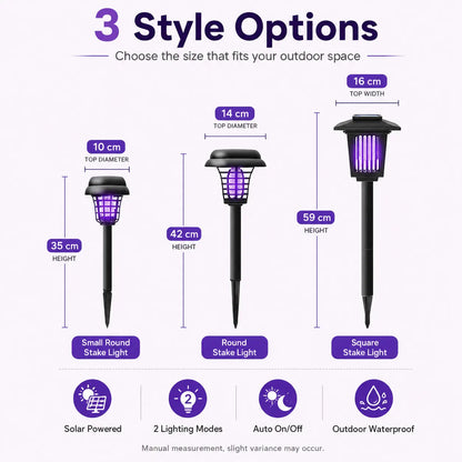 Solar Mosquito Zapper Light – Outdoor Garden Stake Lamp, UV Insect Killer, Solar Powered, Dual Mode (Mosquito Control + Pathway Lighting), Weather Resistant, Easy Setup, Small & Large Round + Square Options-ZP