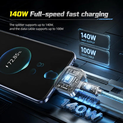 140W Type-C Auto Eject Charger | Smart Full-Charge Auto Disconnect Battery Protector, Anti Overcharge Safe Overnight Charging for Phones Laptops Tablets-ZP