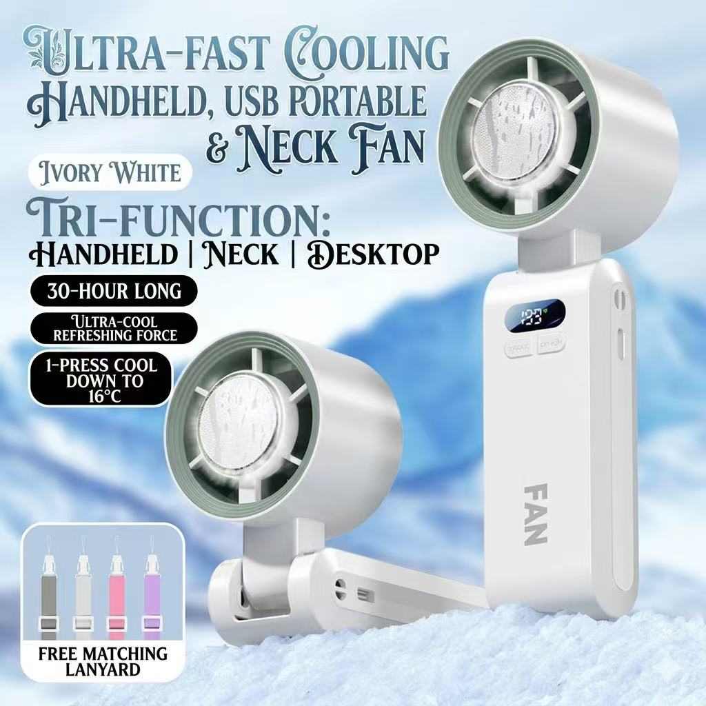 Compact, stylish, and High-speed cooling handheld fan, USB portable neckable small fan-WR
