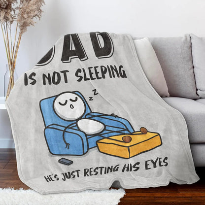 Father’s Day Funny Dad Blanket – “Dad Is Not Sleeping, Just Resting His Eyes” Ultra Soft Flannel Throw, Best Gift for Dad & Husband-ZP