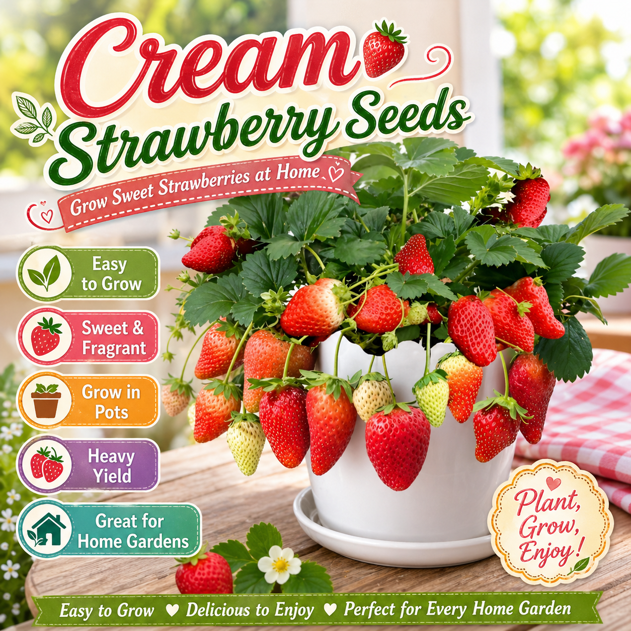 Four Seasons Easy-Grow Creamy Red Strawberry Seed - Home Container Plant-ZP
