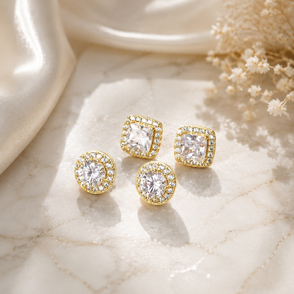 Fashionable and elegant micro-pave full Gemstone round square women's stud earrings, exquisite ear jewelry-ZP