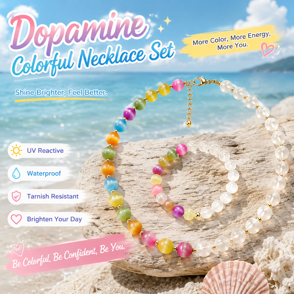 Dopamine exquisite necklace, UV-reactive waterproof necklace set-ZP