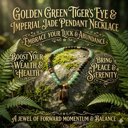 Golden Green Tiger Eye Quartz Imperial Jade Pendant Necklace — Wear Your Luck, Wealth & Protection-WR
