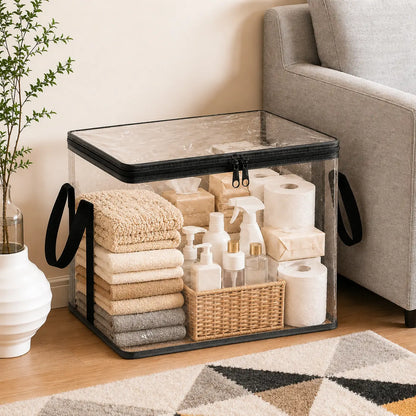 SummerVibes Stuffed Animal Storage PVC Organizer Bag Doll Storage Container Dustproof Box with Carrying Handle for Playroom Living Room Children's Birth-ZP