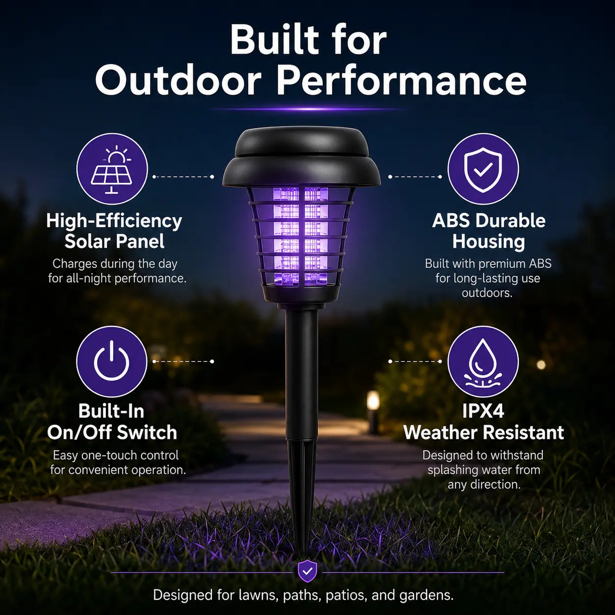 Solar Mosquito Zapper Light – Outdoor Garden Stake Lamp, UV Insect Killer, Solar Powered, Dual Mode (Mosquito Control + Pathway Lighting), Weather Resistant, Easy Setup, Small & Large Round + Square Options-ZP
