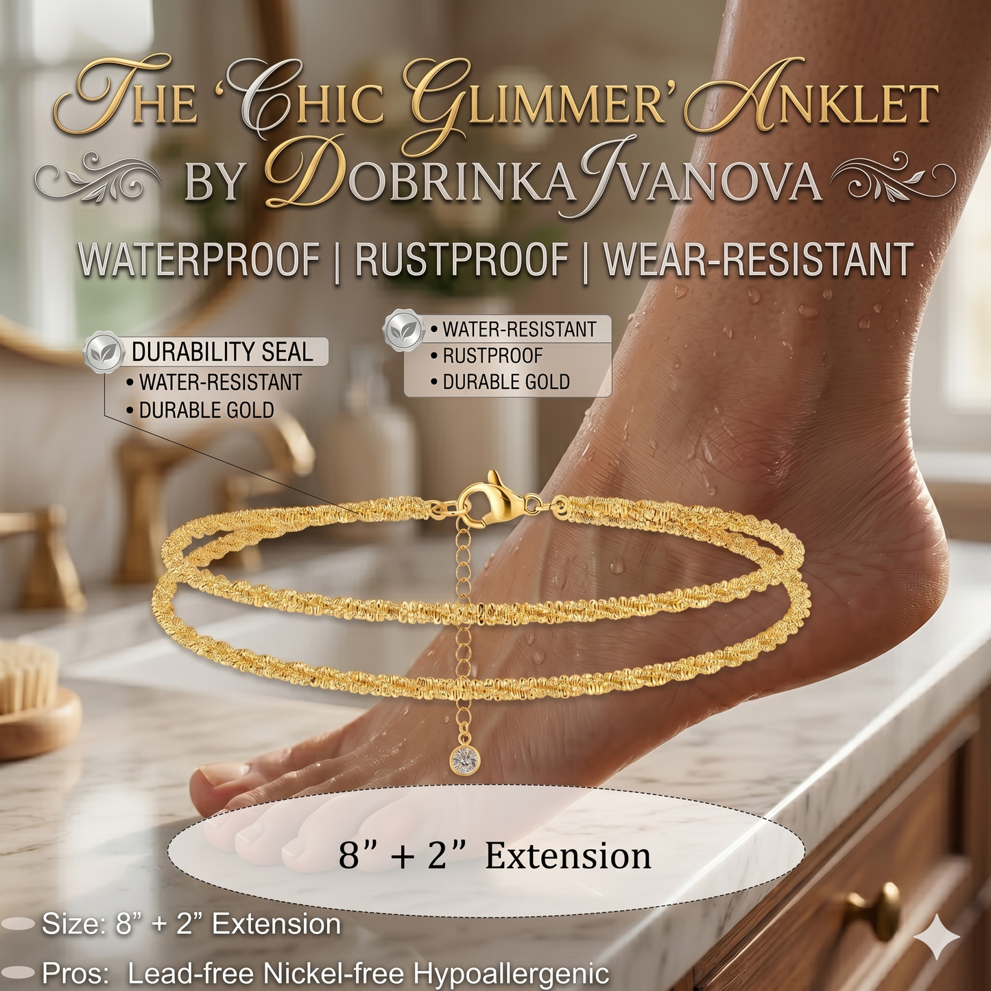 2-in-1 Luxe Glow: Waterproof 14K Gold Layered Anklet & Necklace Set-ZP
