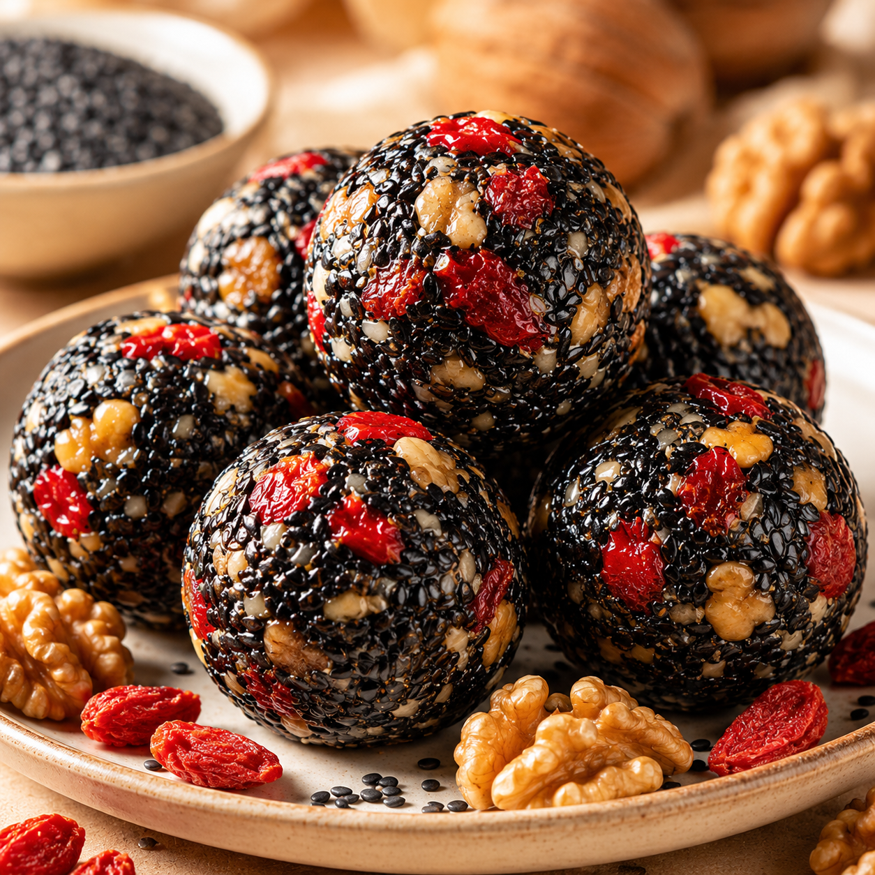 Intangible Heritage 5-Treasure Black Sesame Balls – Nine-Steamed & Nine-Sun-Dried Traditional Craft & Repair Damaged Hair&Promote Sleep-WR