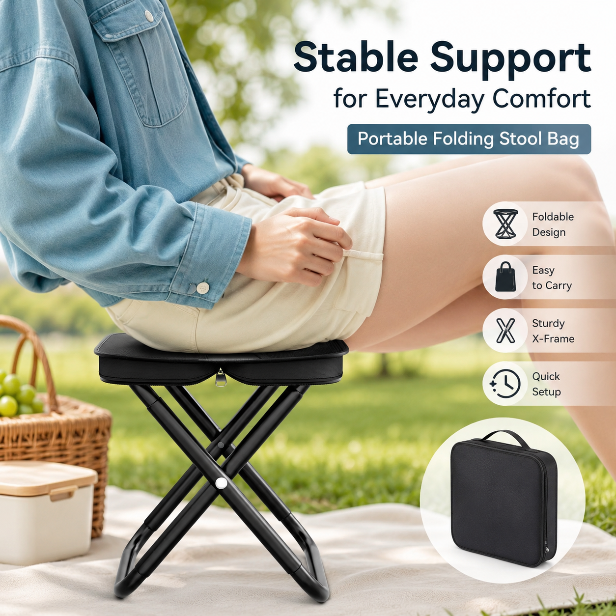 Portable Folding Stool Bag – Carry It Like a Bag, Use It Like a Seat Anywhere You Go-WR