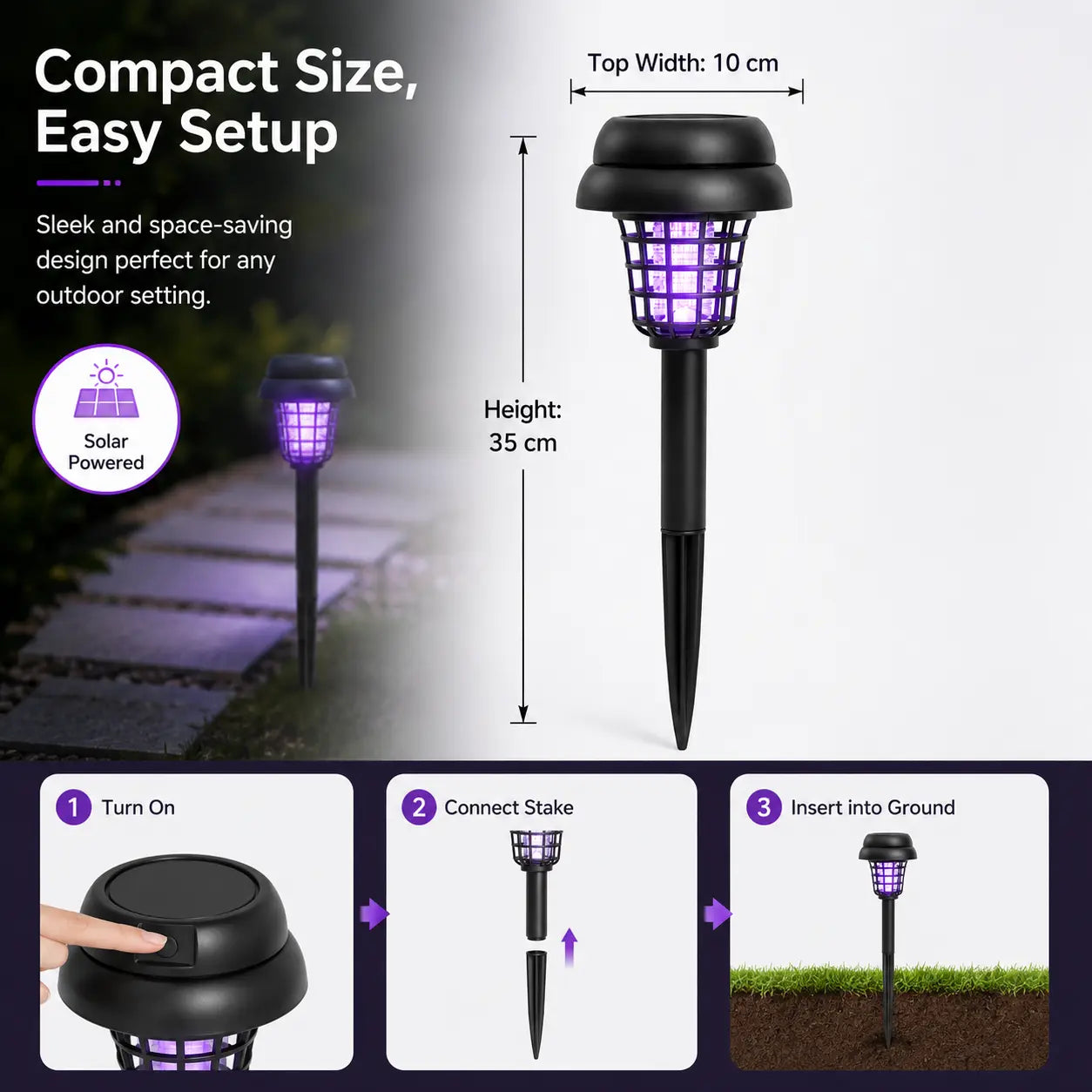Solar Mosquito Zapper Light – Outdoor Garden Stake Lamp, UV Insect Killer, Solar Powered, Dual Mode (Mosquito Control + Pathway Lighting), Weather Resistant, Easy Setup, Small & Large Round + Square Options-ZP
