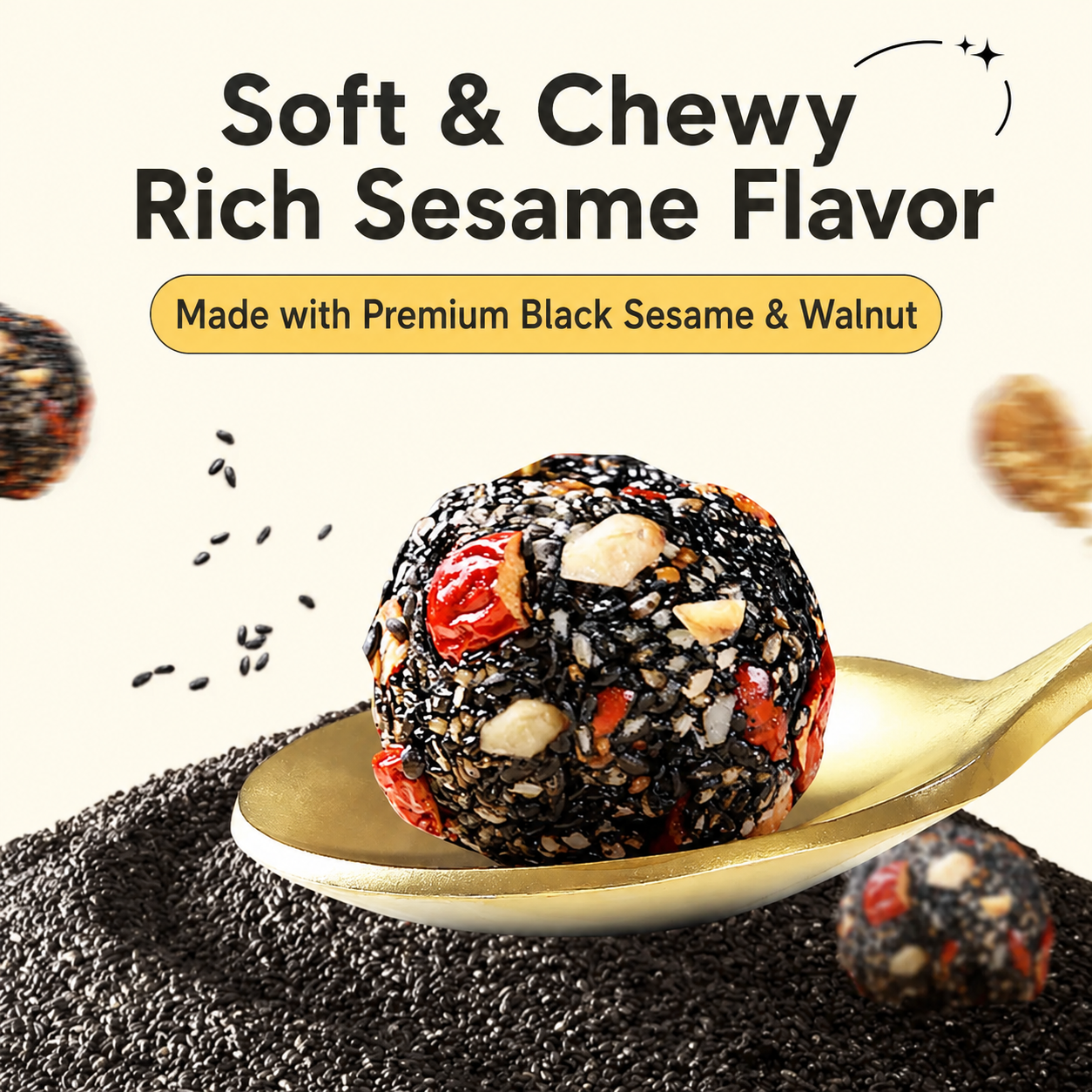 Intangible Heritage 5-Treasure Black Sesame Balls – Nine-Steamed & Nine-Sun-Dried Traditional Craft & Repair Damaged Hair&Promote Sleep-WR