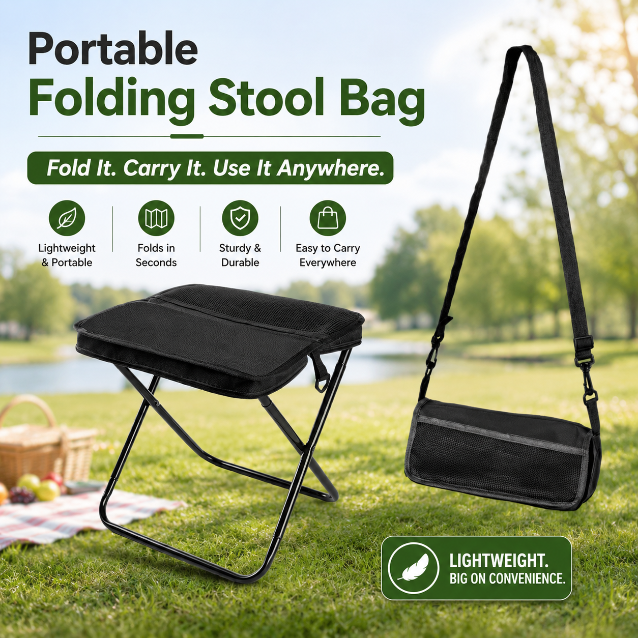 Portable Folding Stool Bag – Carry It Like a Bag, Use It Like a Seat Anywhere You Go-WR