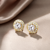 1 Pair of Gold Round Stud Earrings + 1 Gift Box