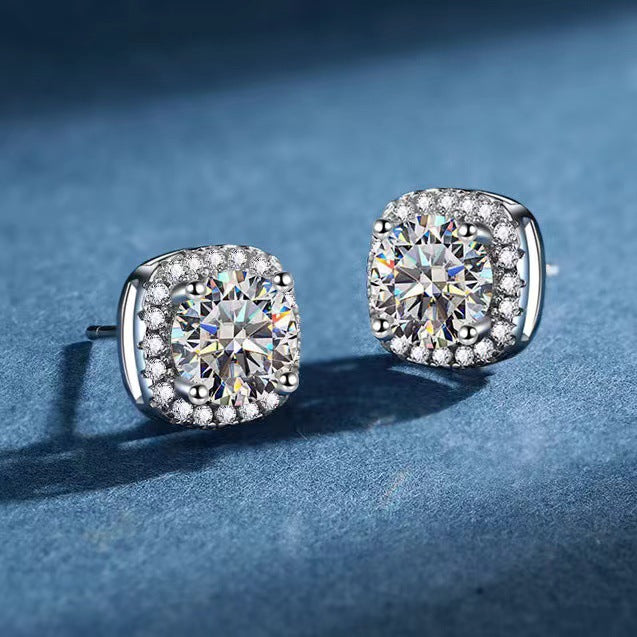 Fashionable and elegant micro-pave full Gemstone round square women's stud earrings, exquisite ear jewelry-ZP