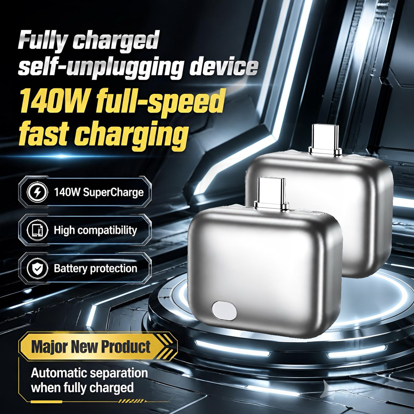 140W Type-C Auto Eject Charger | Smart Full-Charge Auto Disconnect Battery Protector, Anti Overcharge Safe Overnight Charging for Phones Laptops Tablets-ZP