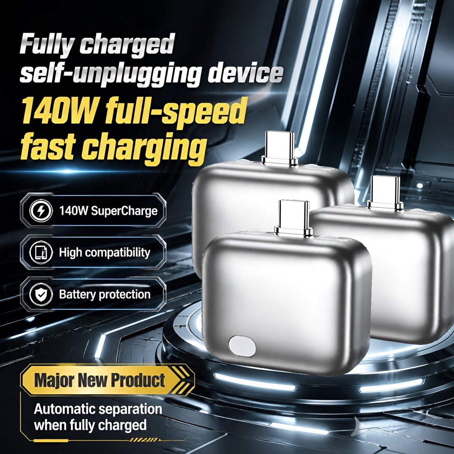 140W Type-C Auto Eject Charger | Smart Full-Charge Auto Disconnect Battery Protector, Anti Overcharge Safe Overnight Charging for Phones Laptops Tablets-ZP