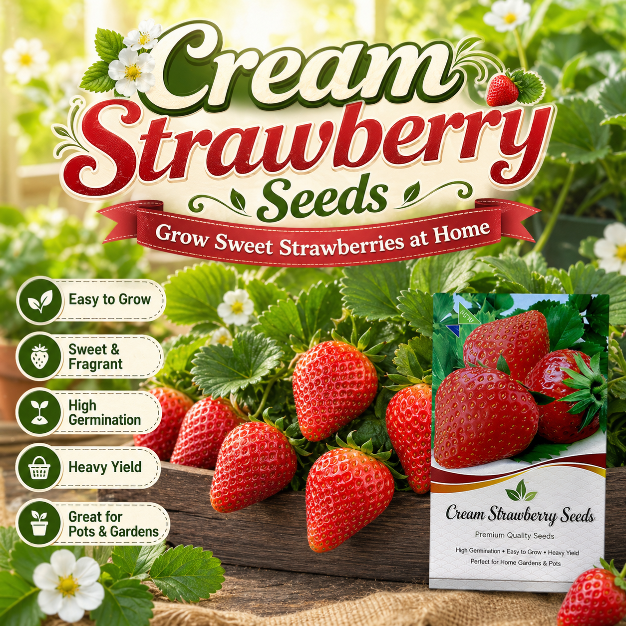 Four Seasons Easy-Grow Creamy Red Strawberry Seed - Home Container Plant-ZP