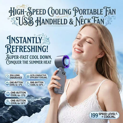 Compact, stylish, and High-speed cooling handheld fan, USB portable neckable small fan-WR