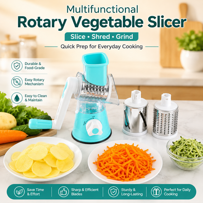 Make Fresh Salads, Shredded Veggies & Meal Prep Faster — Get 3 Interchangeable Blades FREE With Your Rotary Vegetable Slicer - WR