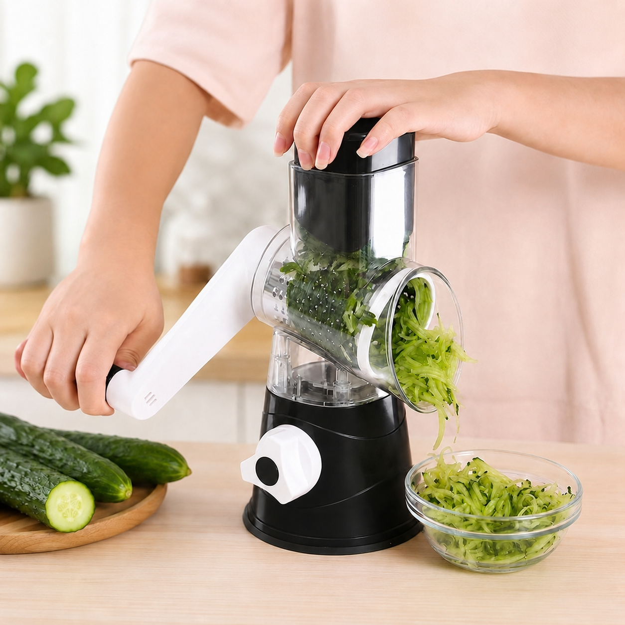 Make Fresh Salads, Shredded Veggies & Meal Prep Faster — Get 3 Interchangeable Blades FREE With Your Rotary Vegetable Slicer - WR