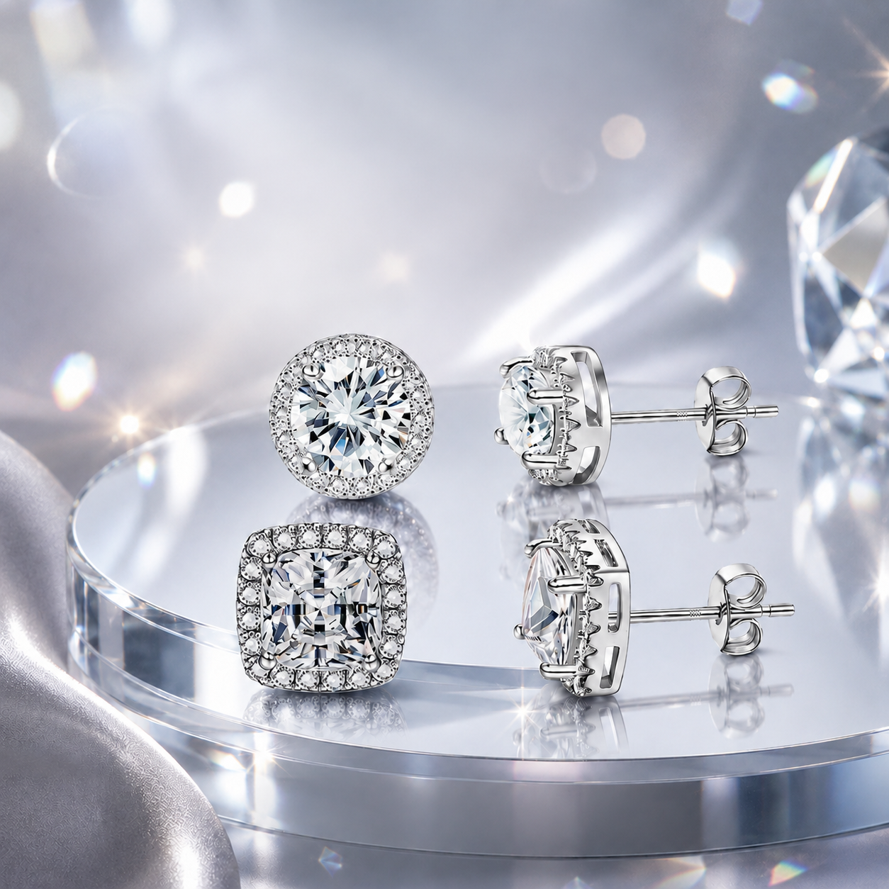 Fashionable and elegant micro-pave full Gemstone round square women's stud earrings, exquisite ear jewelry-ZP