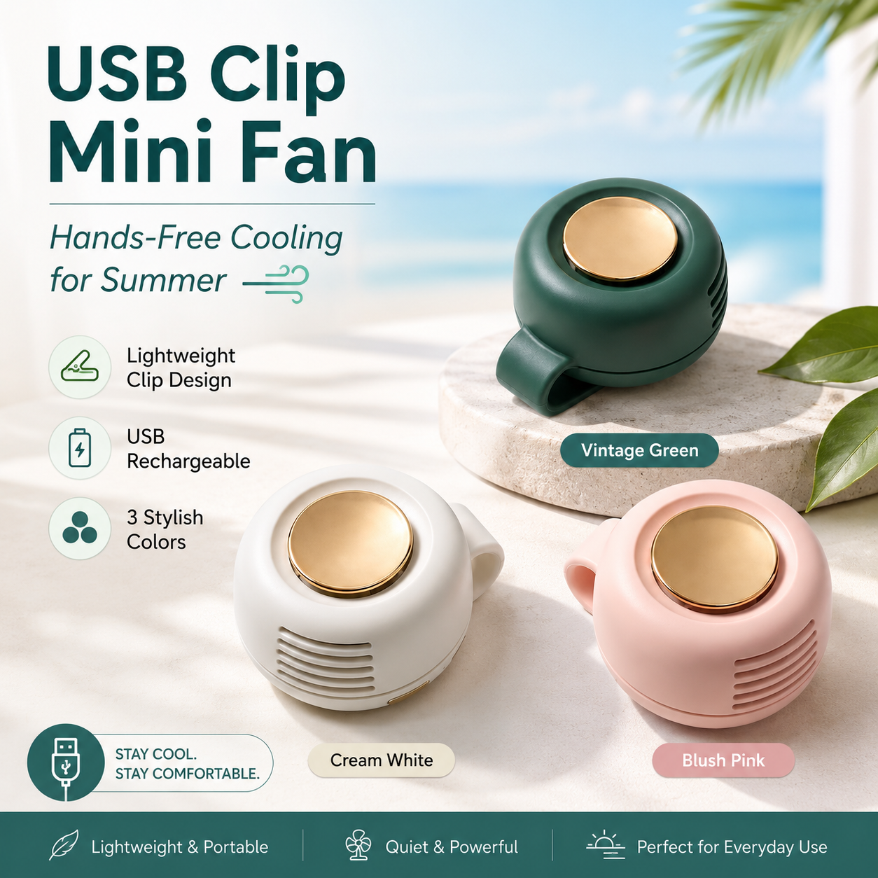 USB Clip Mini Fan – 3-Speed Adjustable, Lightweight & Portable for Hands-Free Cooling Anywhere This Summer-WR