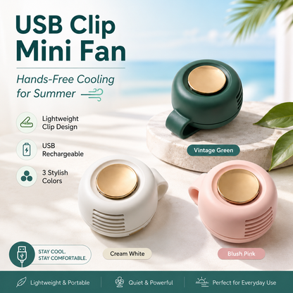 USB Clip Mini Fan – 3-Speed Adjustable, Lightweight & Portable for Hands-Free Cooling Anywhere This Summer-WR