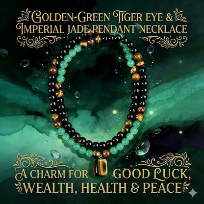 Golden Green Tiger Eye Quartz Imperial Jade Pendant Necklace — Wear Your Luck, Wealth & Protection-WR