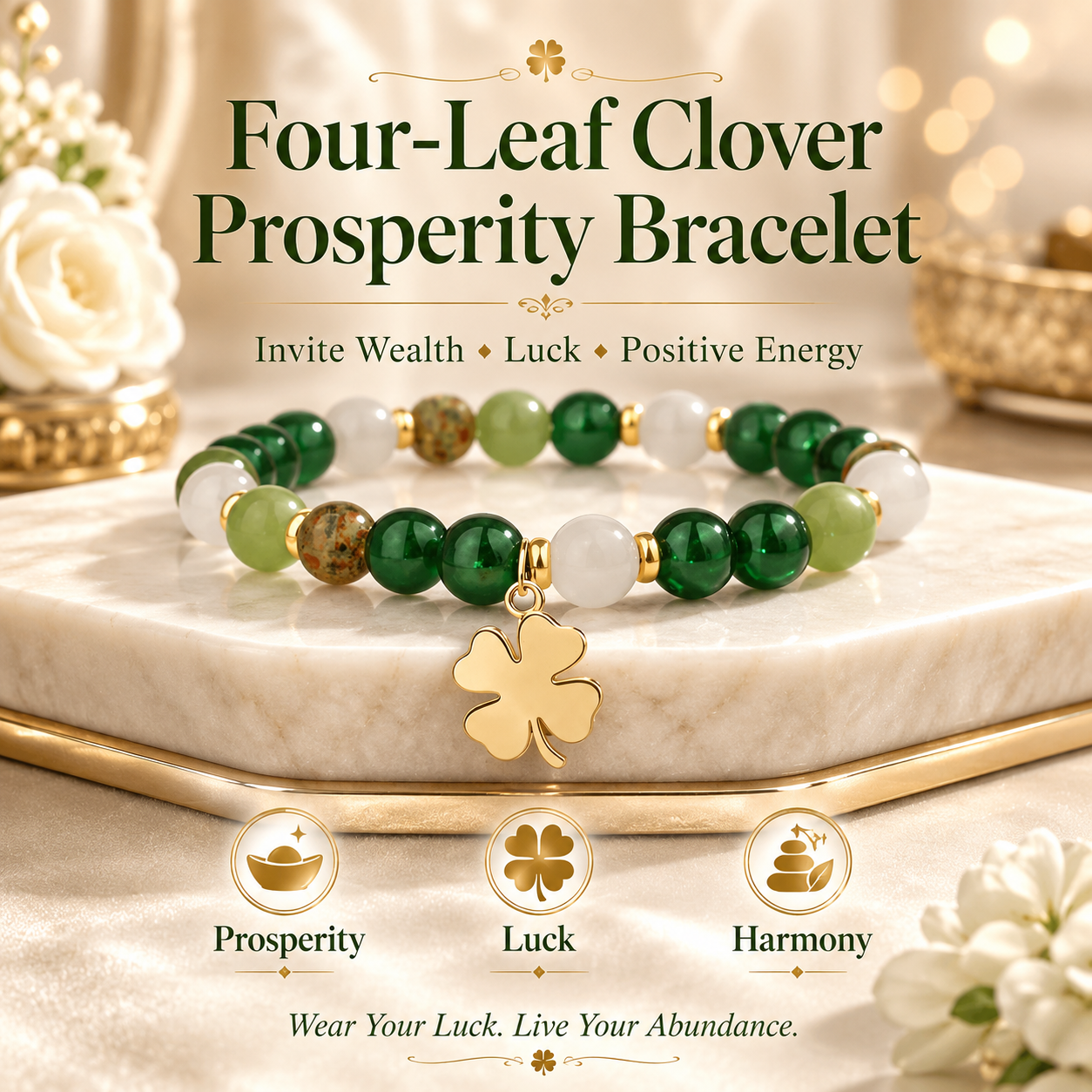 4-Leaf Clover Fortune Bracelet Carry Luck, Beauty, and Positive Energy Every Day-ZP