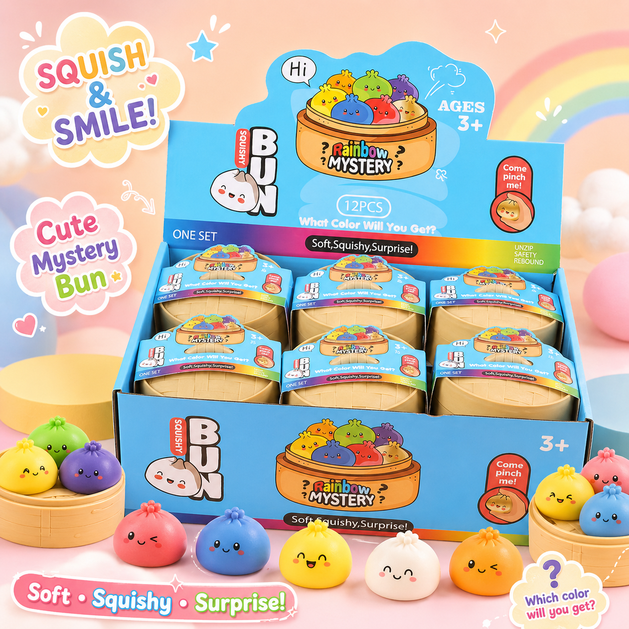 A bun-shaped squeeze-and-relax toy for stress relief，Slow Rebound Bao Squishy Toy，Ultra-Soft Bao Bun Squishy Toy-ZP
