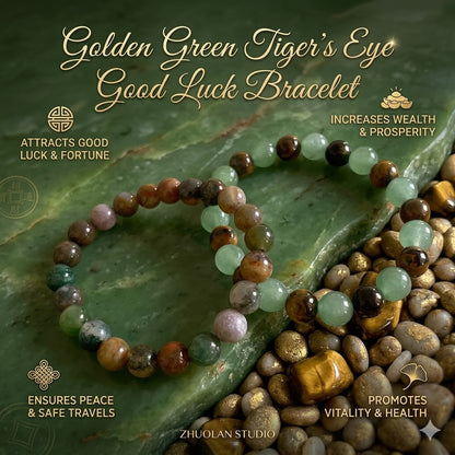 Golden Green Tiger Eye Bracelet | A Symbol of Luck, Protection & Positive Energy-ZP