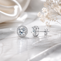 1 Pair of Silver Round Stud Earrings + 1 Gift Box