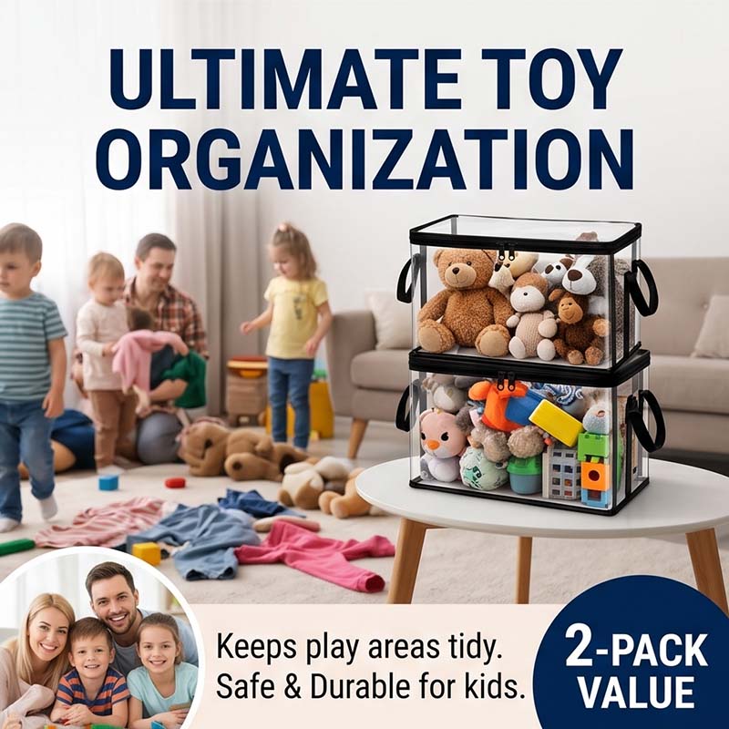 SummerVibes Stuffed Animal Storage PVC Organizer Bag Doll Storage Container Dustproof Box with Carrying Handle for Playroom Living Room Children's Birth-ZP